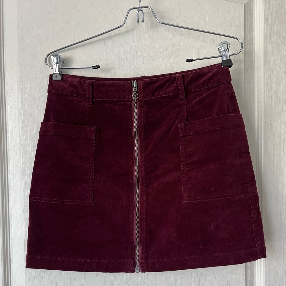1. State Deep Burgundy Corduroy Mini Skirt with Front Zipper, 4